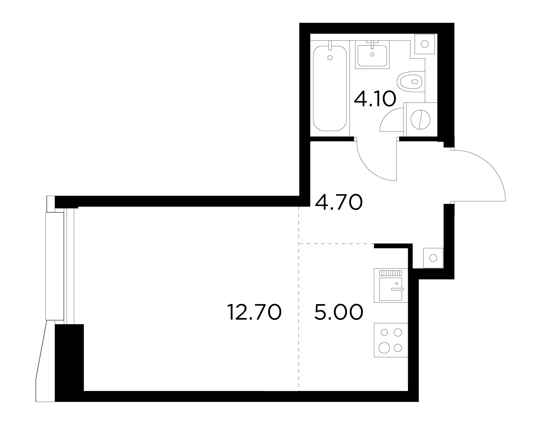 студия, 26.5 м², 12 этаж 