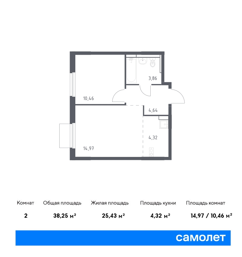 1 комн. квартира, 38.2 м², 8 этаж  (из 17)