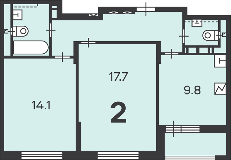 2 комн. квартира, 55.8 м², 1 этаж 