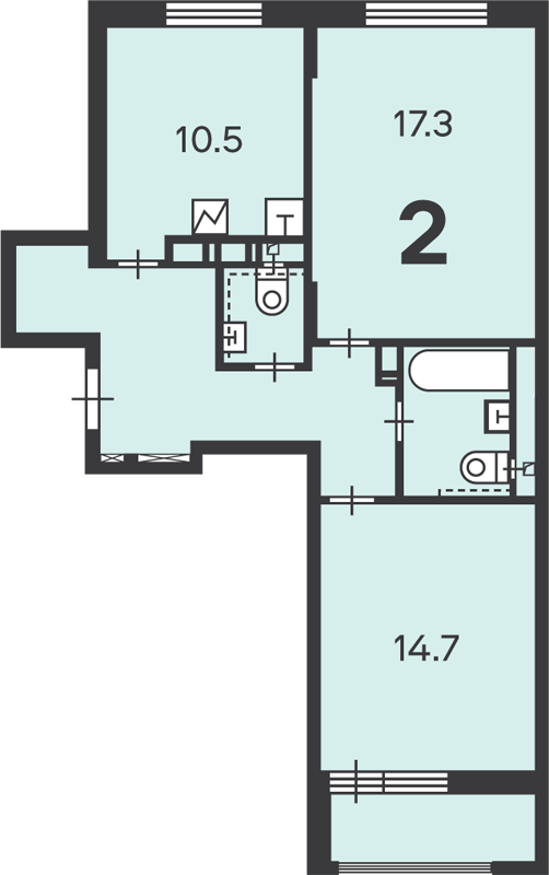 2 комн. квартира, 59.7 м², 4 этаж 