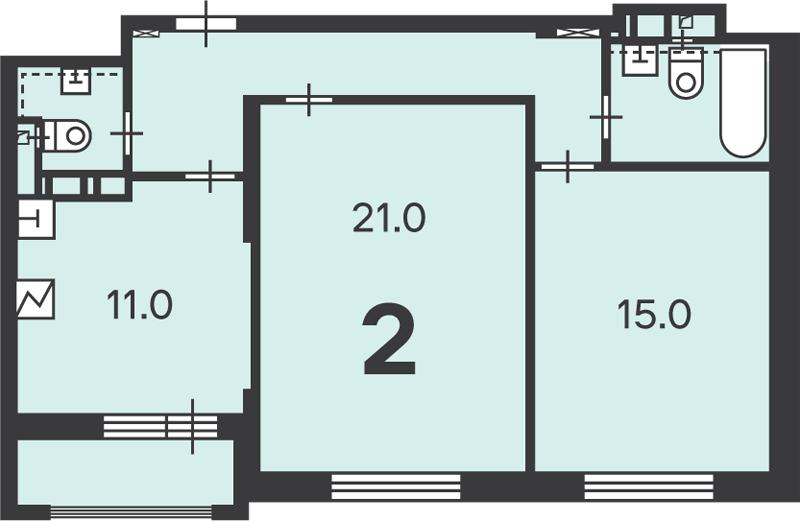 2 комн. квартира, 62.4 м², 3 этаж 
