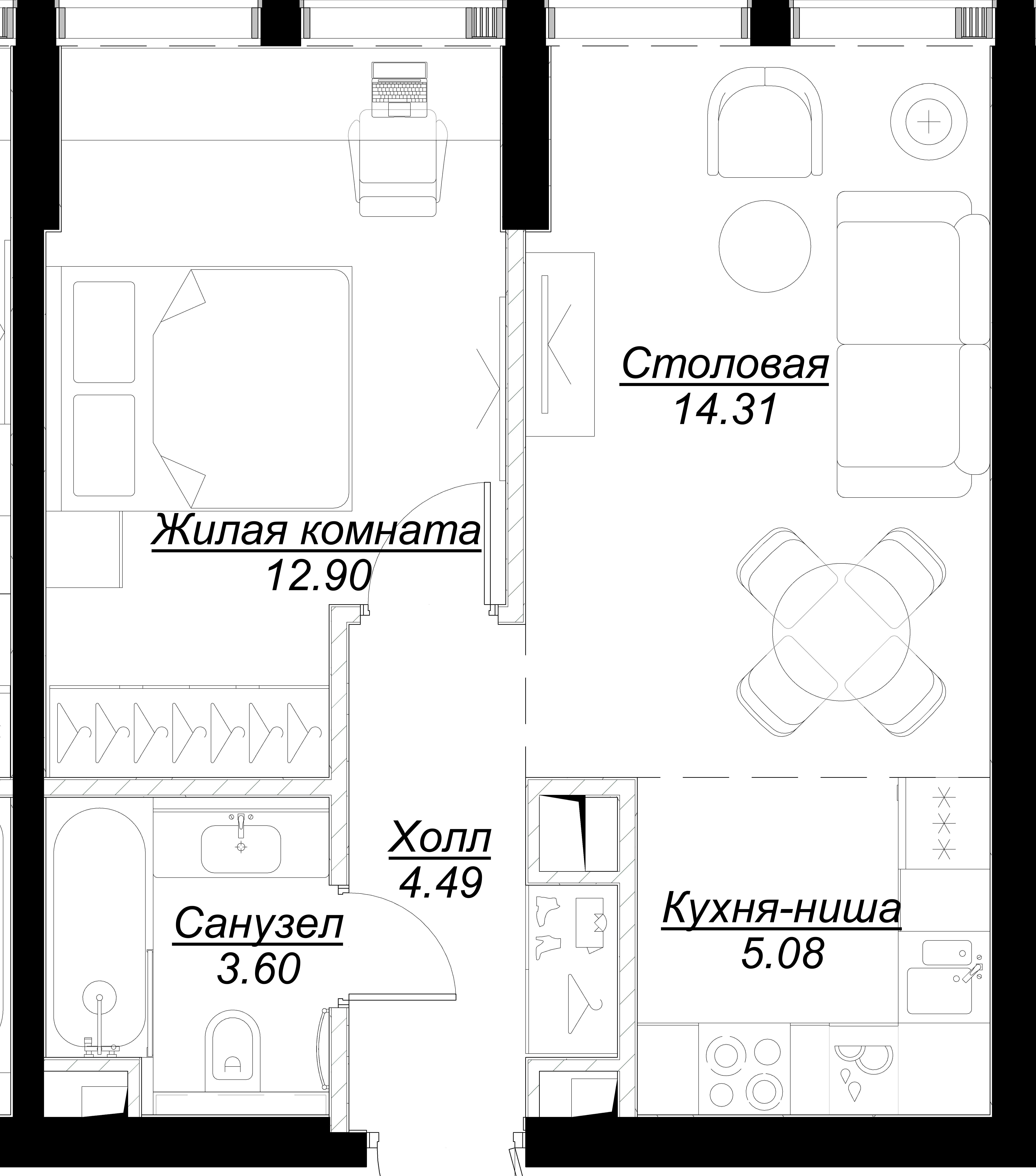 1 комн. квартира, 40.9 м², 12 этаж 