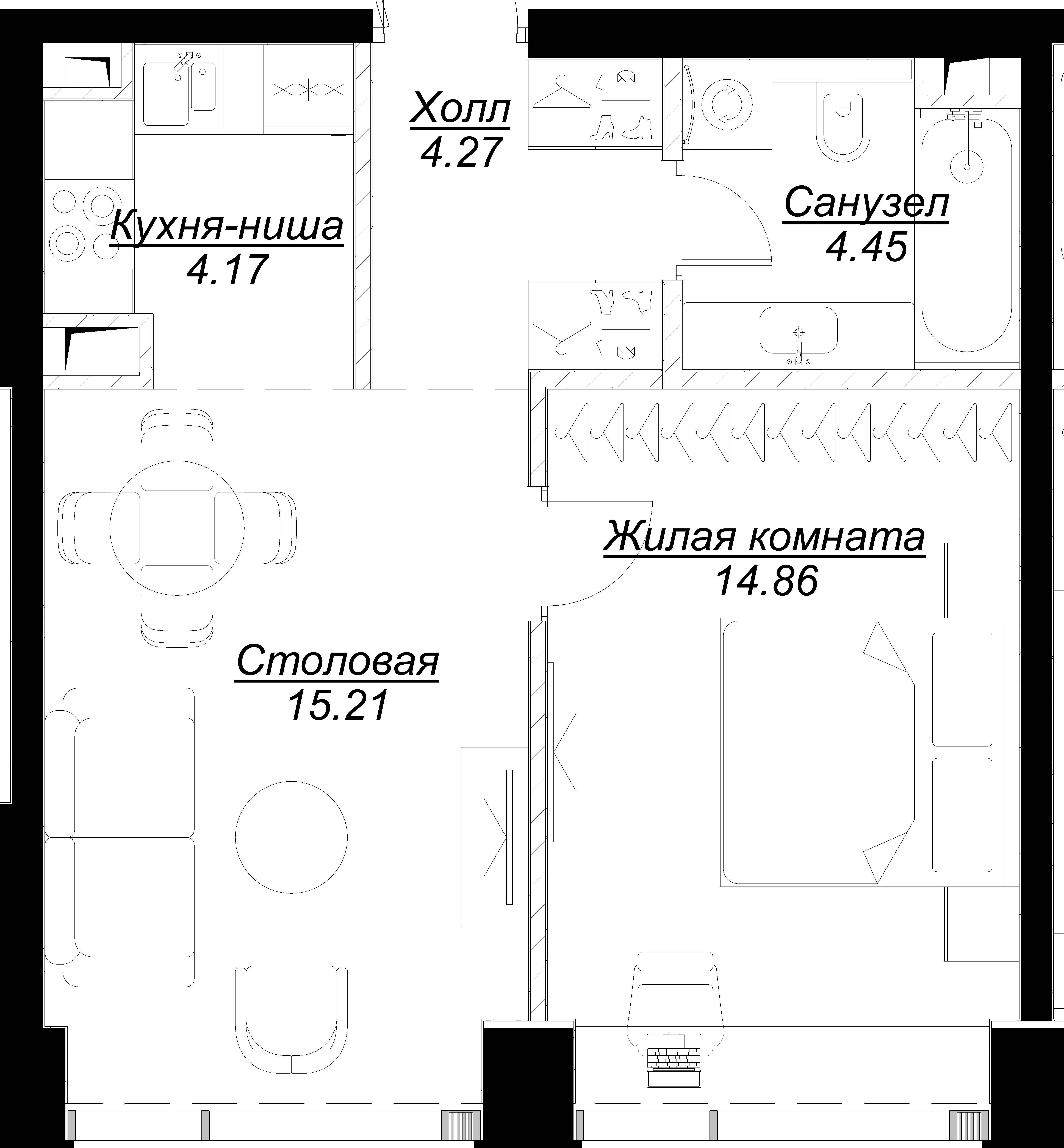 1 комн. квартира, 43.4 м², 14 этаж 