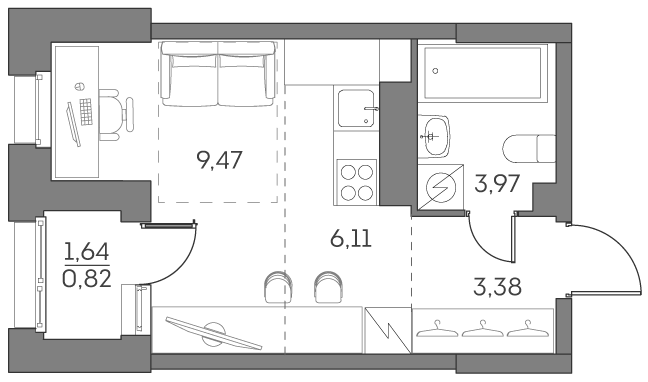 1 комн. квартира, 23.8 м², 6 этаж 