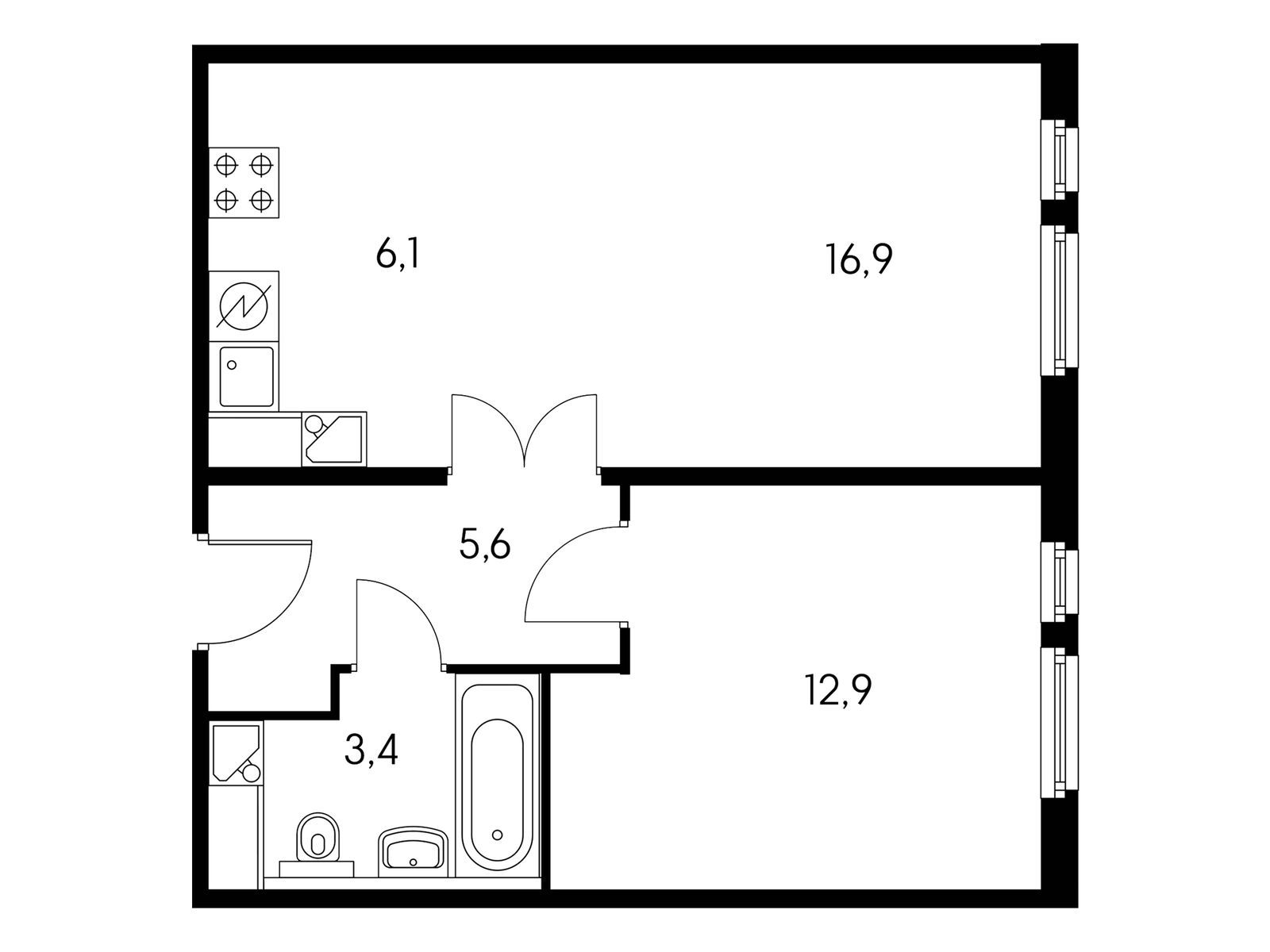2 комн. квартира, 46.5 м², 3 этаж  (из 9)