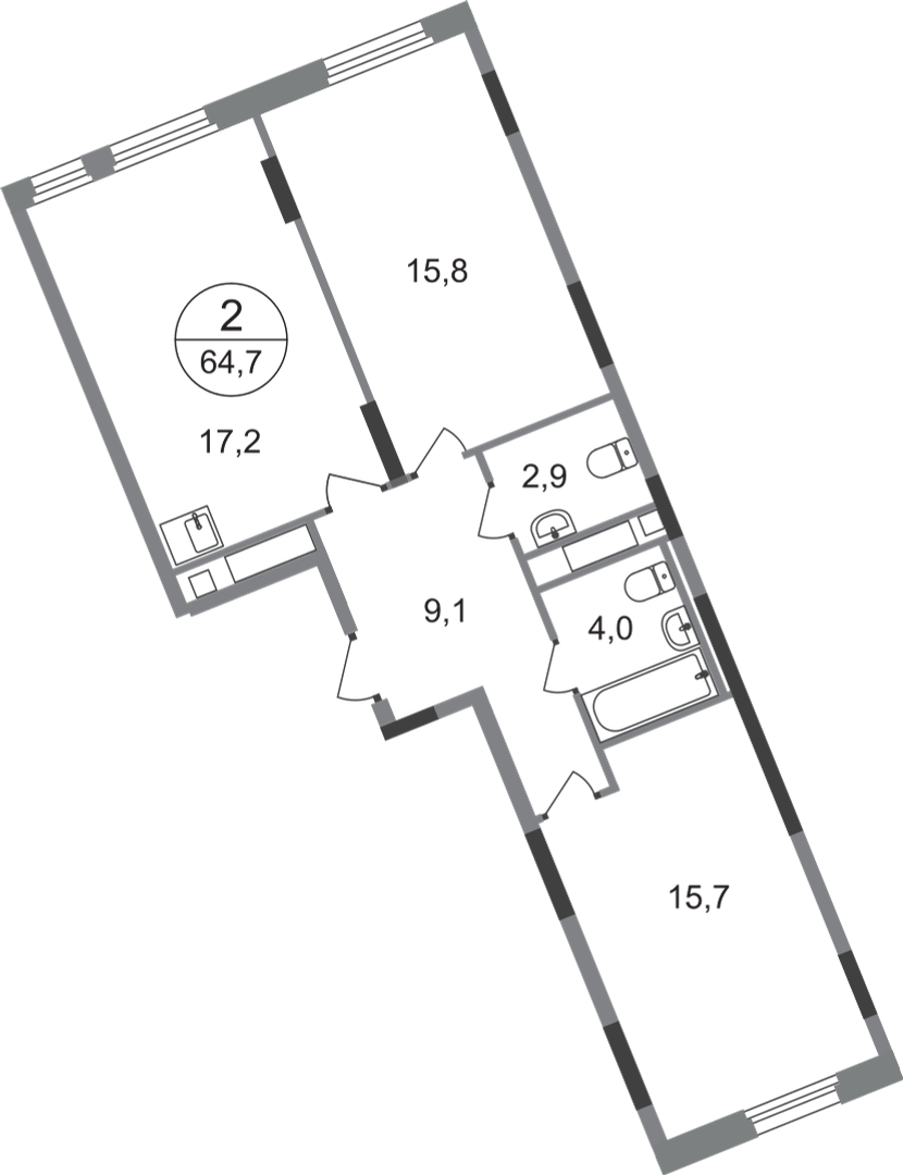 2 комн. квартира, 64.7 м², 10 этаж  (из 17)