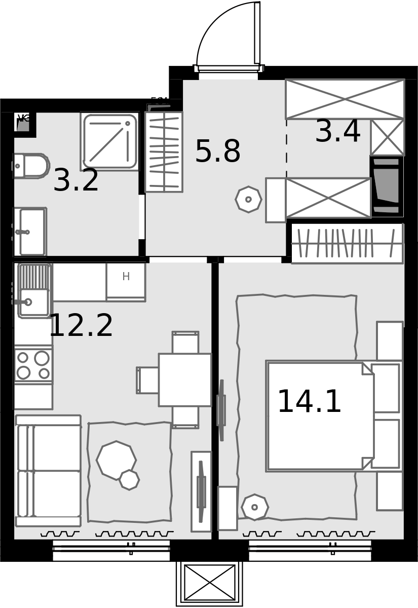 1 комн. квартира, 38.7 м², 19 этаж  (из 28)
