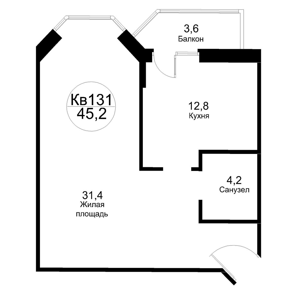 1 комн. квартира, 48.8 м², 2 этаж 