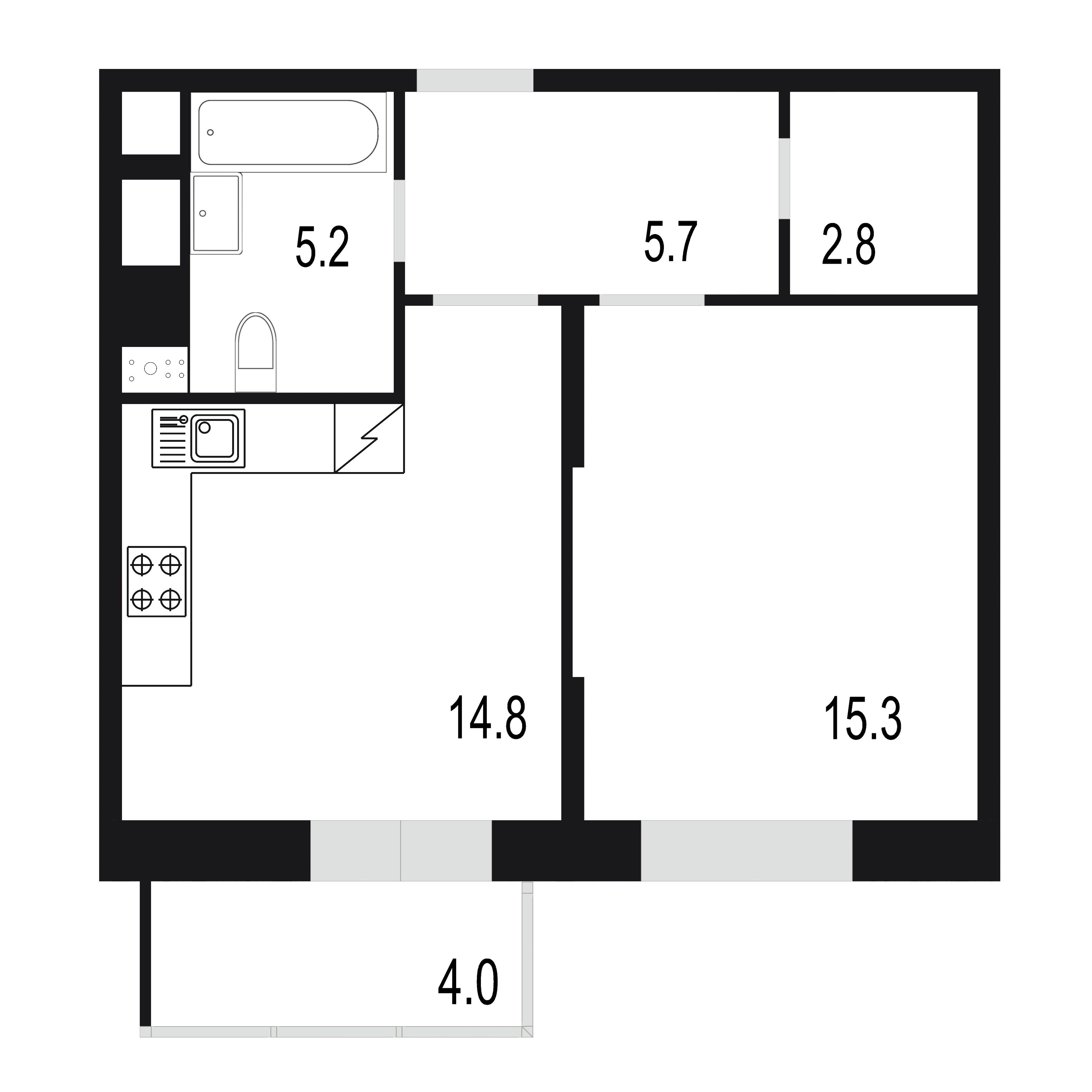 1 комн. квартира, 47.8 м², 7 этаж 