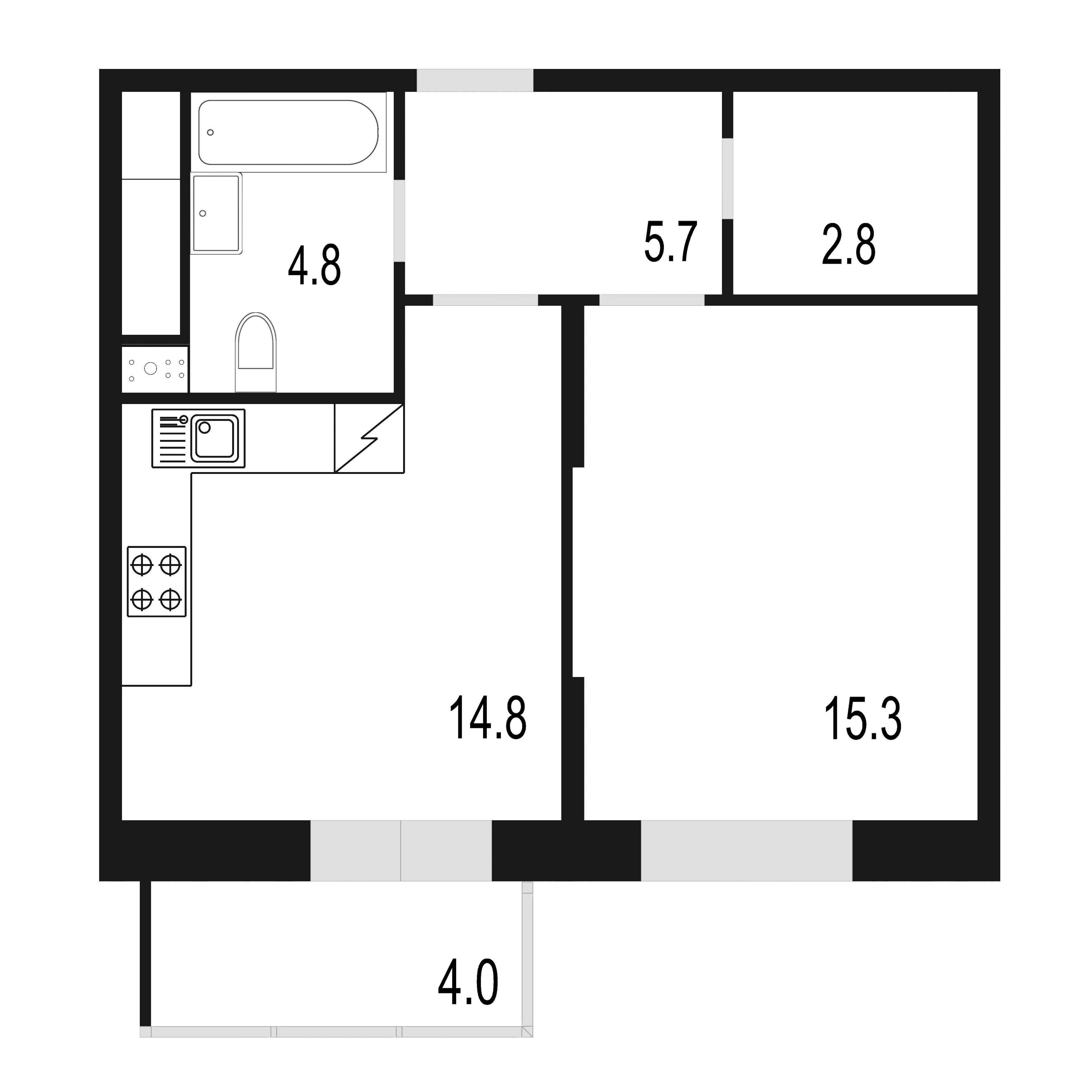 1 комн. квартира, 47.4 м², 19 этаж 