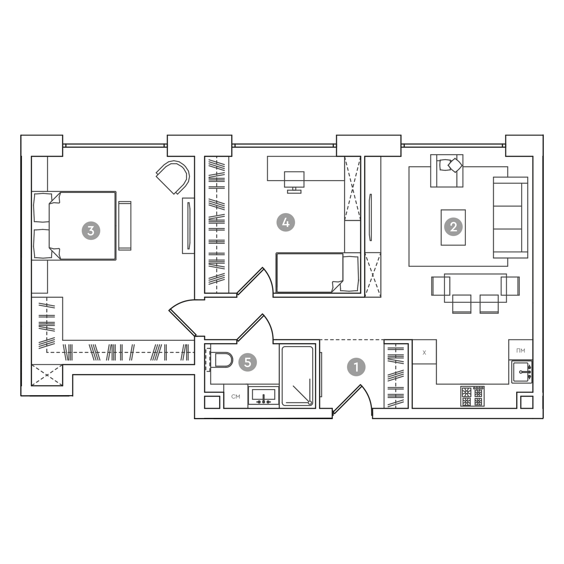 3 комн. квартира, 71.2 м², 16 этаж 