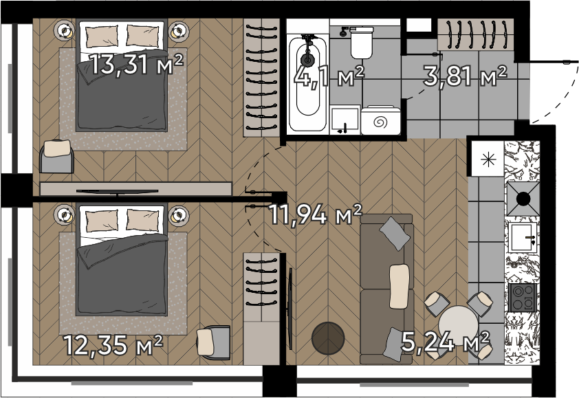 2 комн. квартира, 50.8 м², 3 этаж 