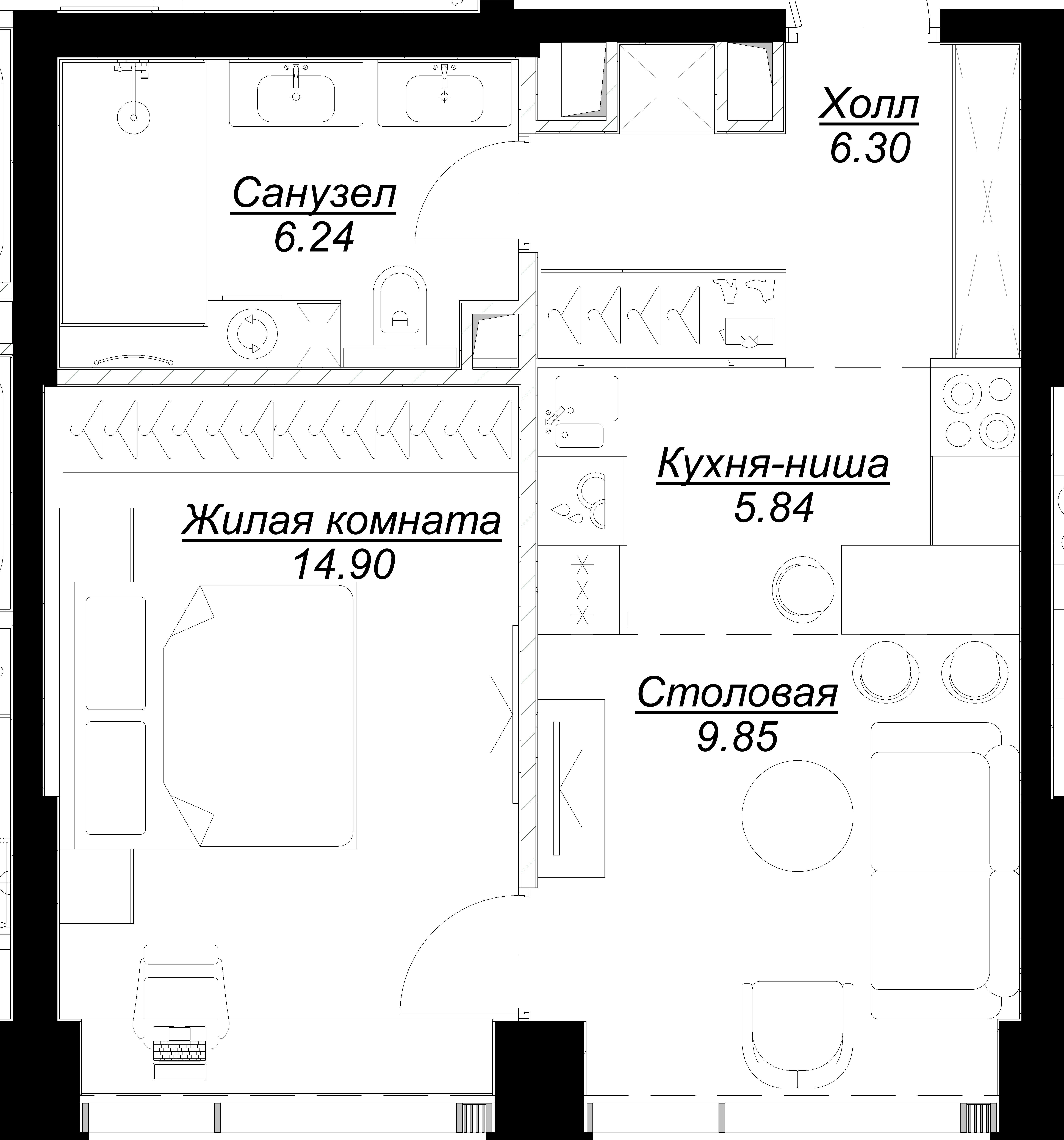 1 комн. квартира, 43.5 м², 13 этаж 