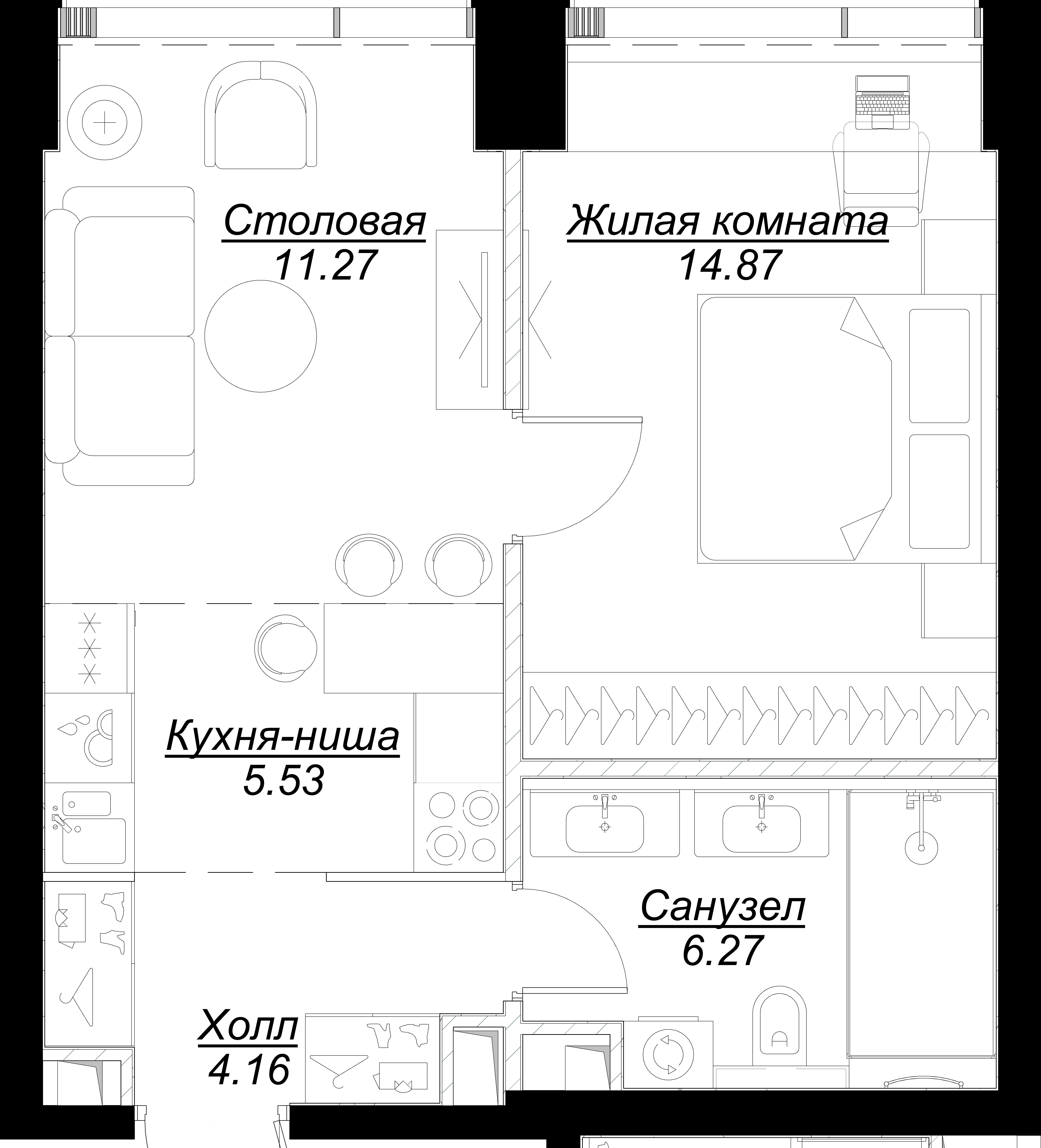 1 комн. квартира, 42.4 м², 7 этаж 