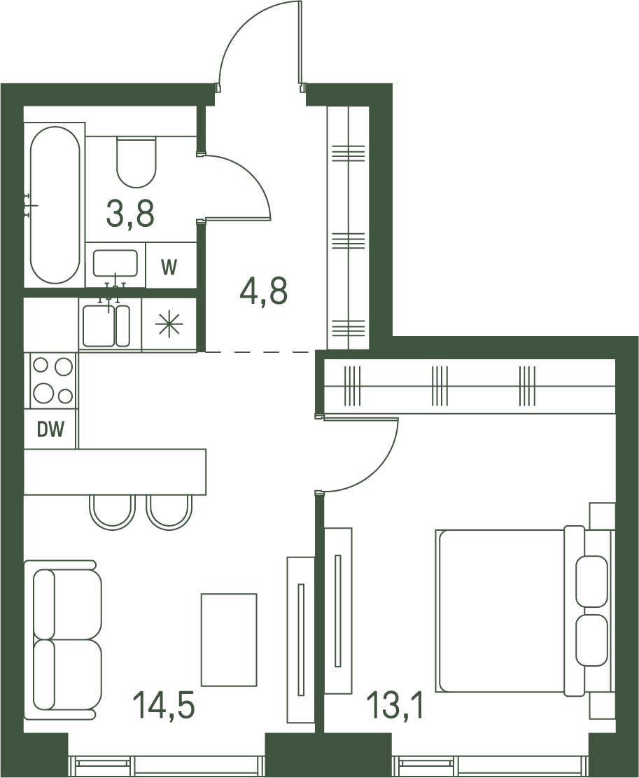 1 комн. квартира, 36.2 м², 5 этаж 