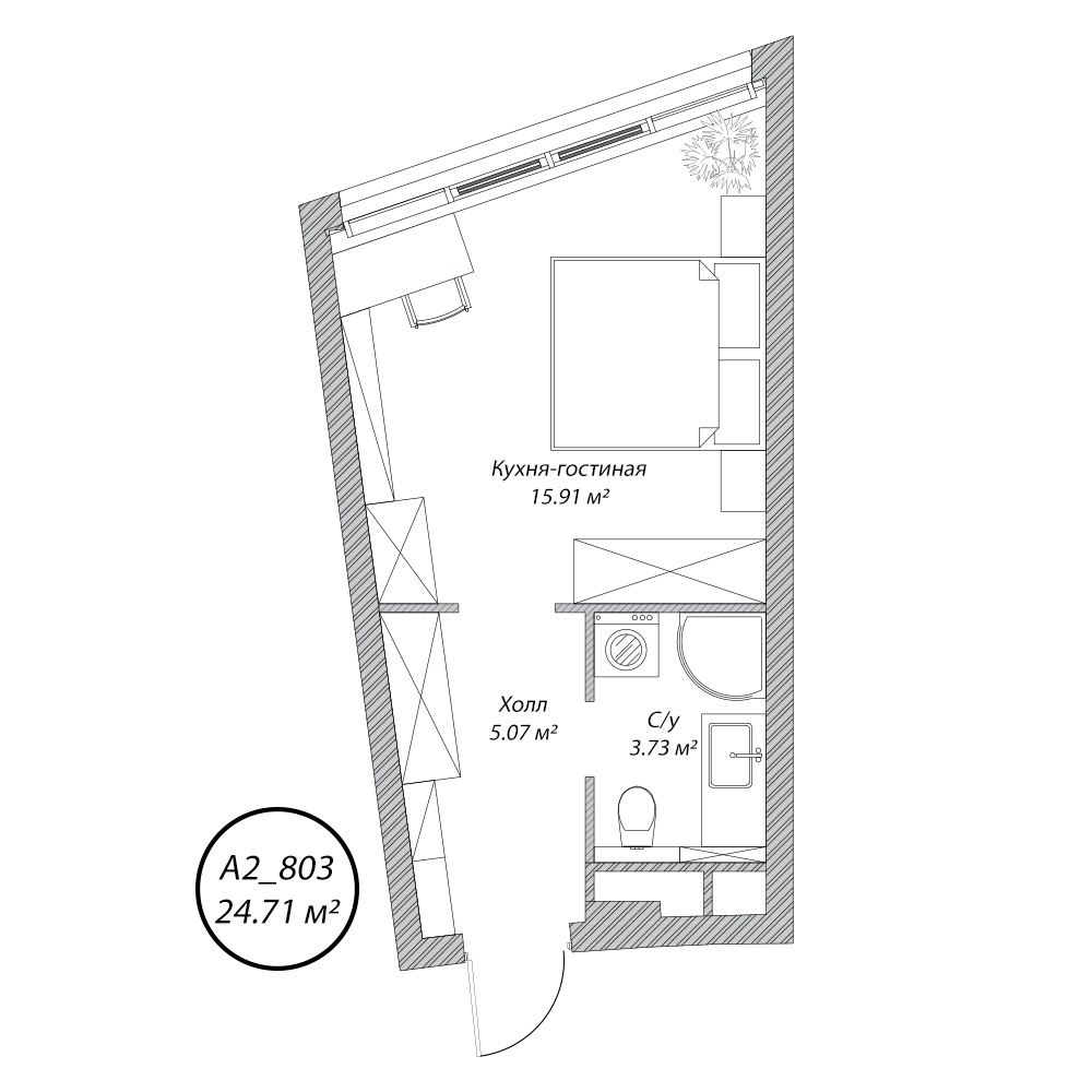 студия, 24.7 м², 8 этаж 