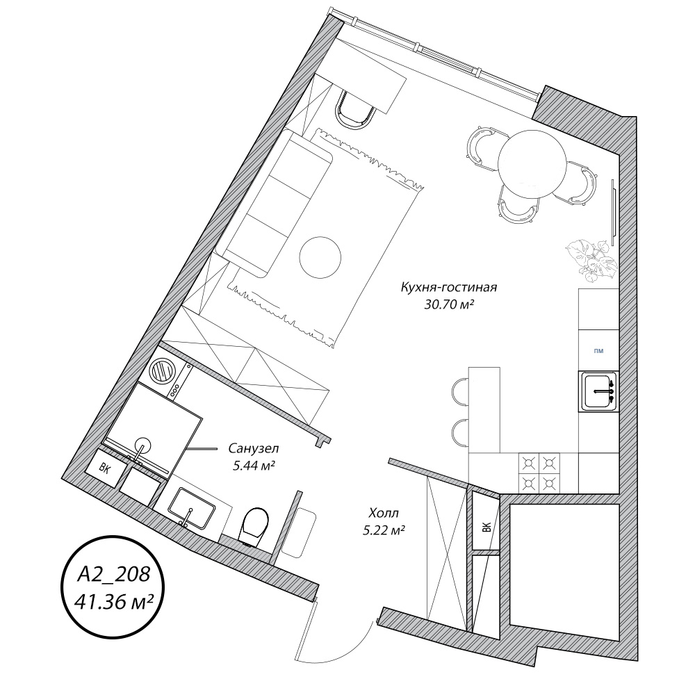 студия, 41.4 м², 2 этаж 