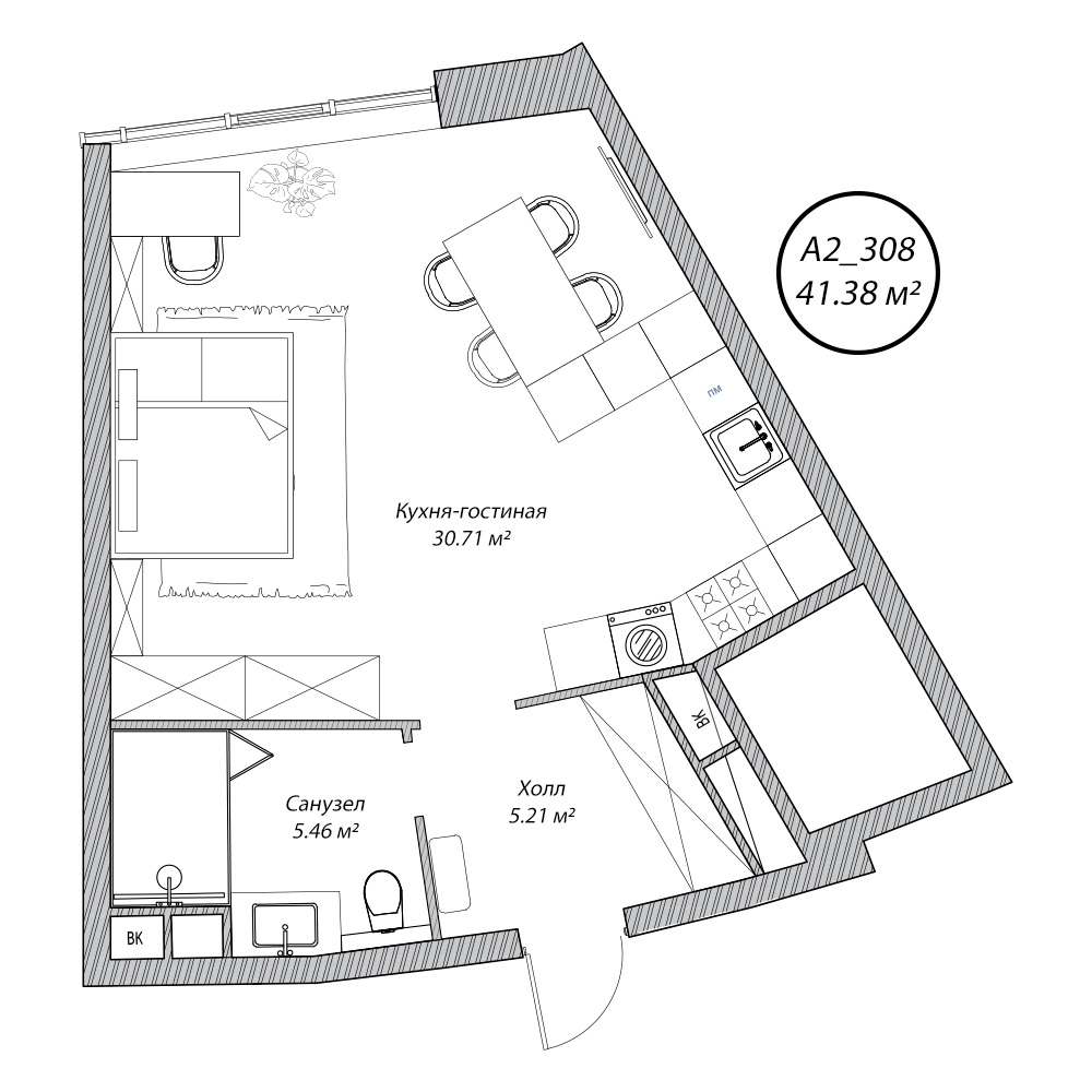 студия, 41.4 м², 3 этаж 