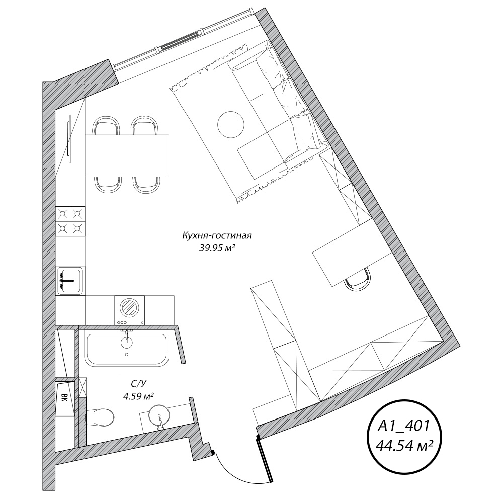студия, 44.5 м², 4 этаж 