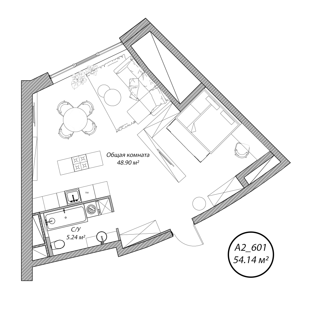 студия, 54.1 м², 6 этаж 