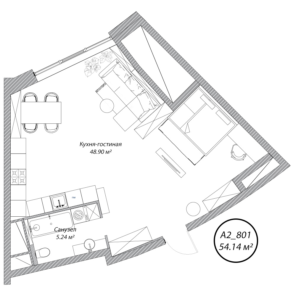 студия, 54.1 м², 8 этаж 