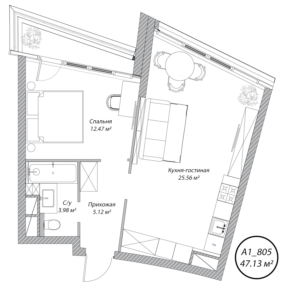 2 комн. квартира, 47.2 м², 8 этаж 