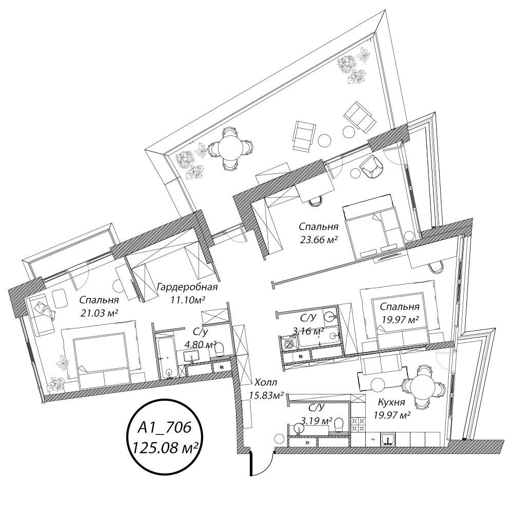 4 комн. квартира, 125.2 м², 7 этаж 