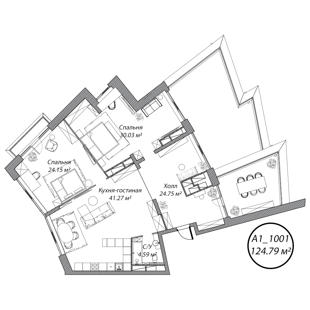 3 комн. квартира, 124.9 м², 10 этаж 