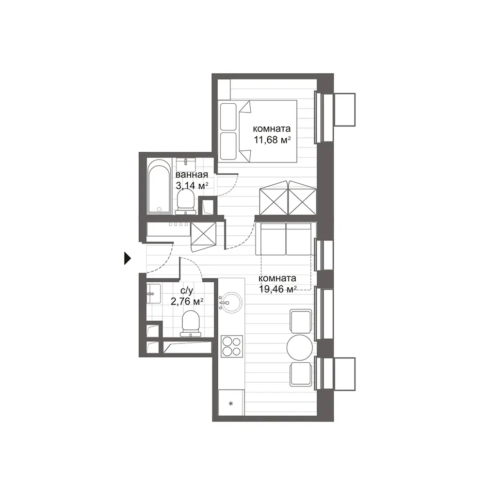 студия, 37 м², 8 этаж 