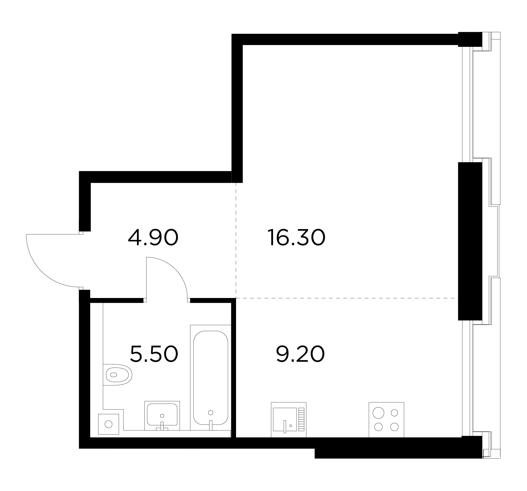1 комн. квартира, 35.9 м², 5 этаж 