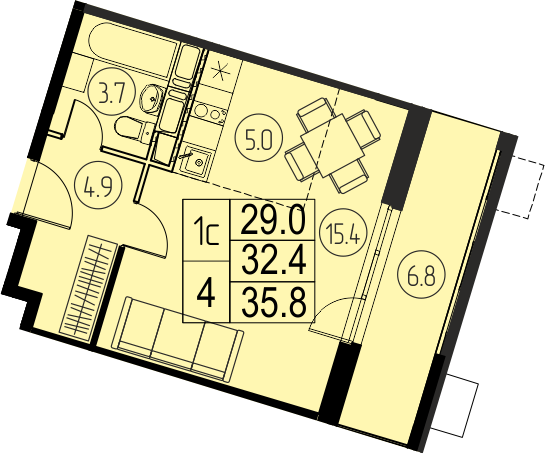 студия, 32.4 м², 17 этаж 
