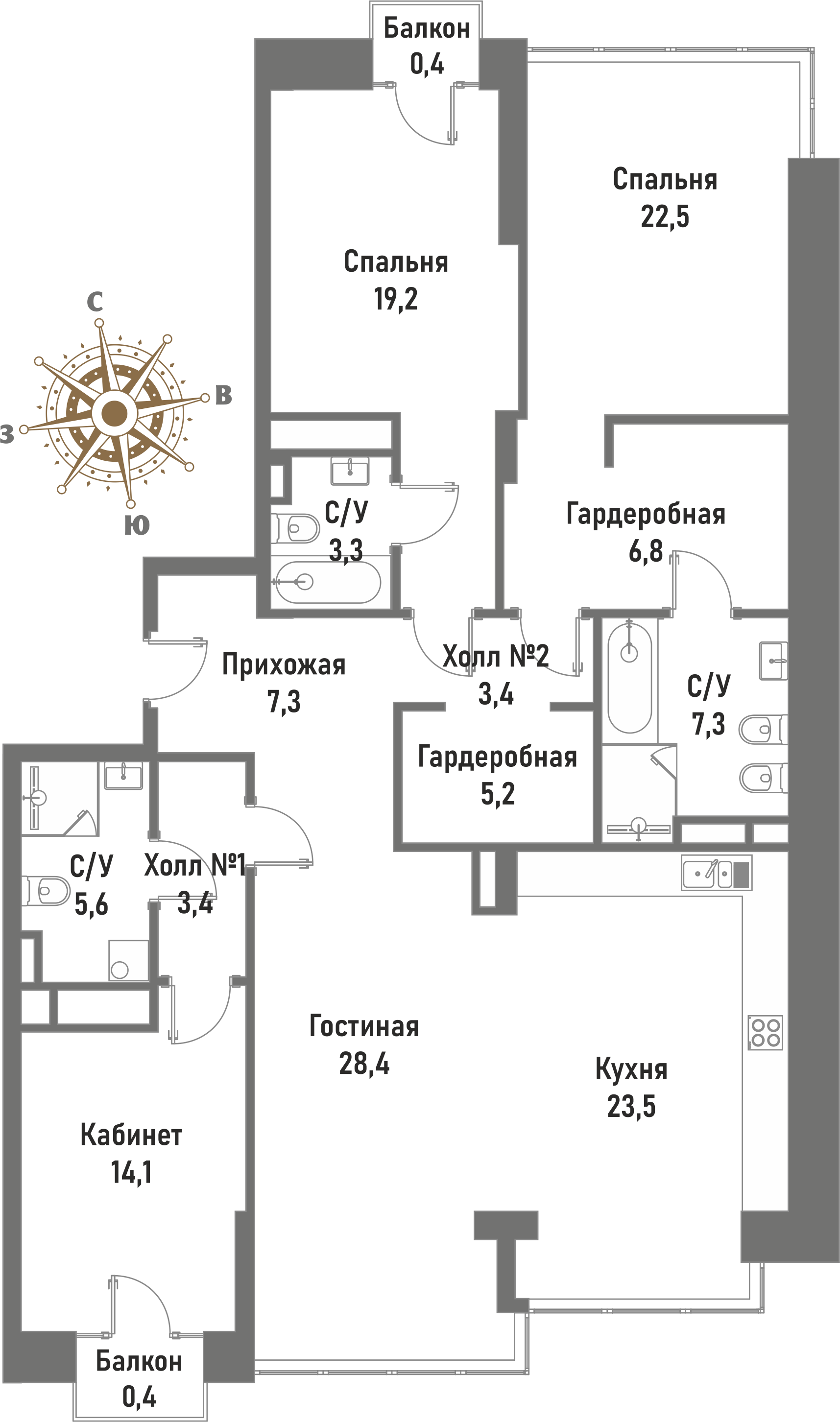 4 комн. квартира, 152.5 м², 8 этаж 