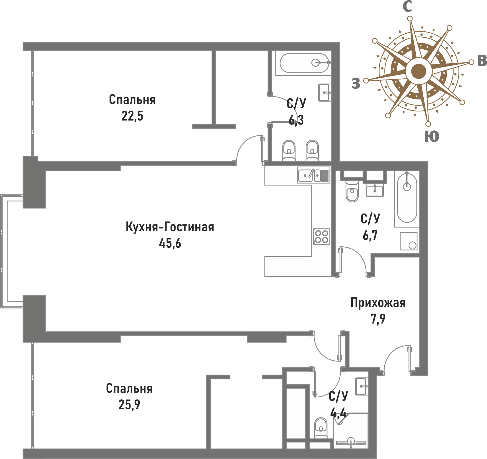 3 комн. квартира, 120.1 м², 11 этаж 