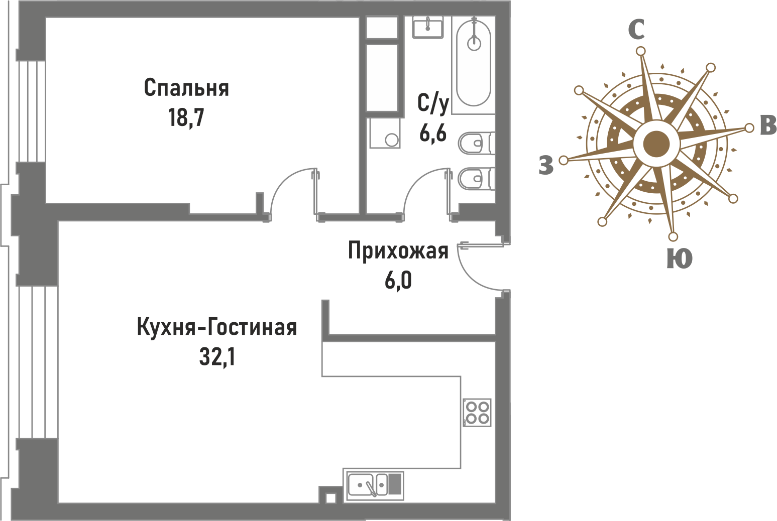 2 комн. квартира, 63.4 м², 3 этаж 
