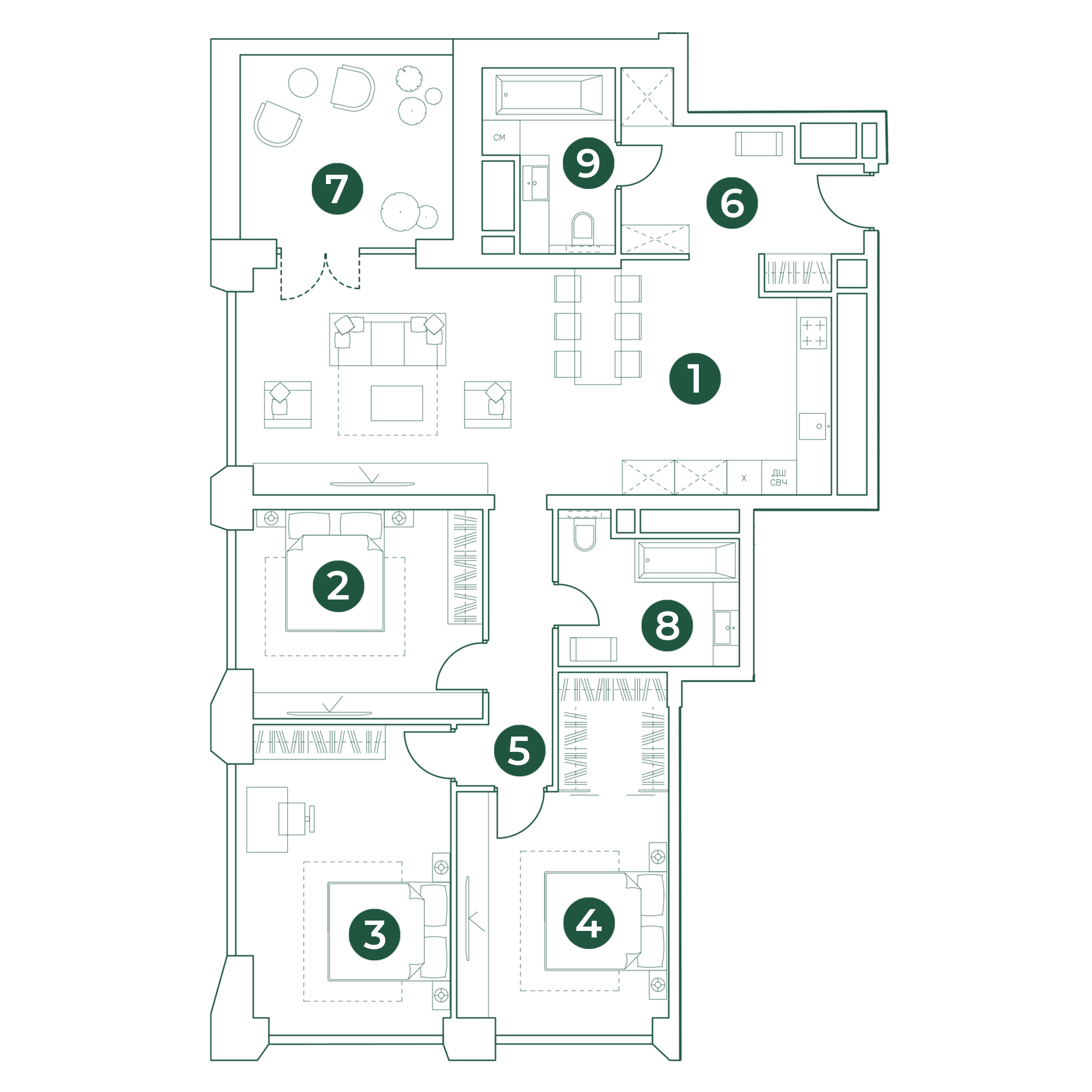 4 комн. квартира, 125.4 м², 29 этаж 