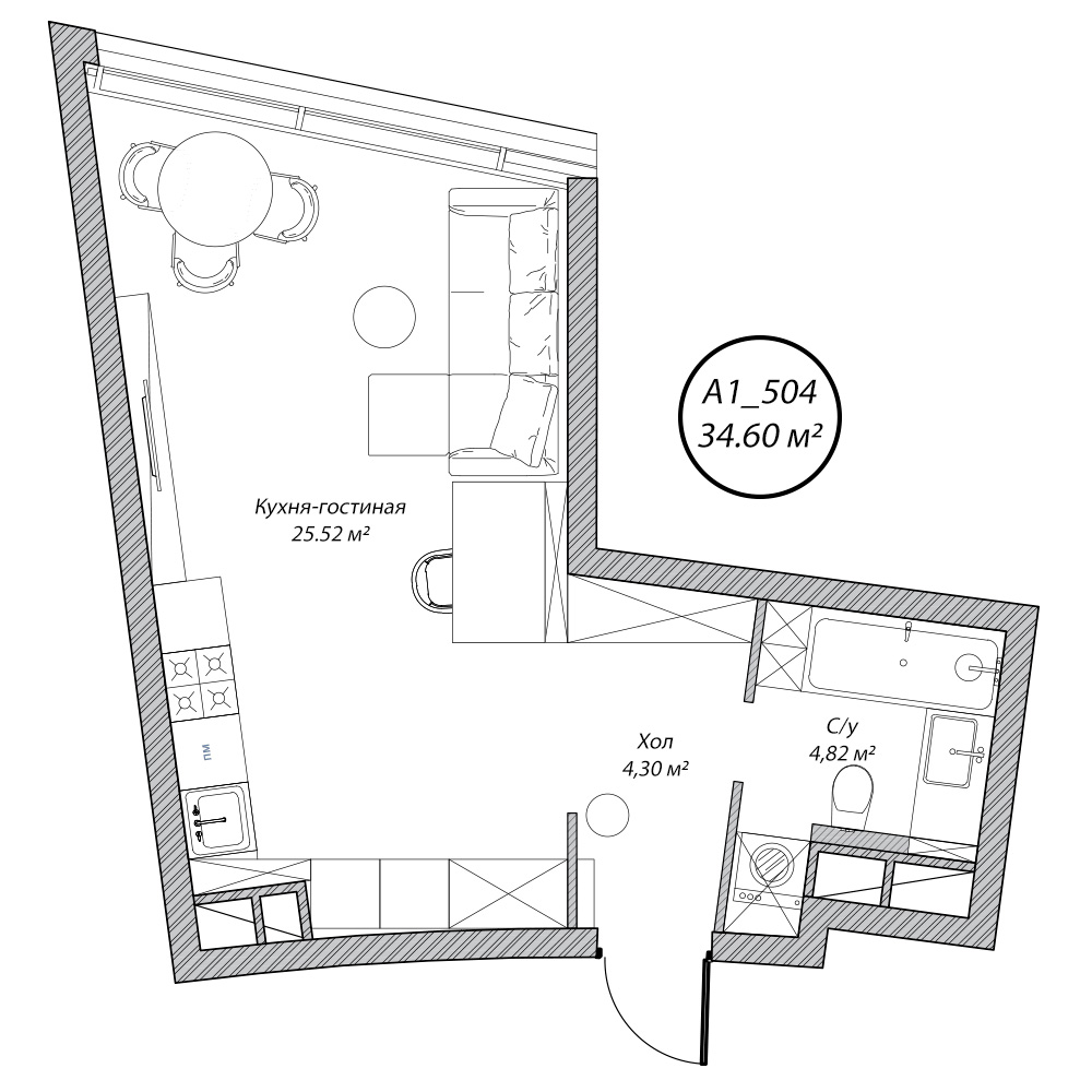 студия, 34.6 м², 5 этаж 