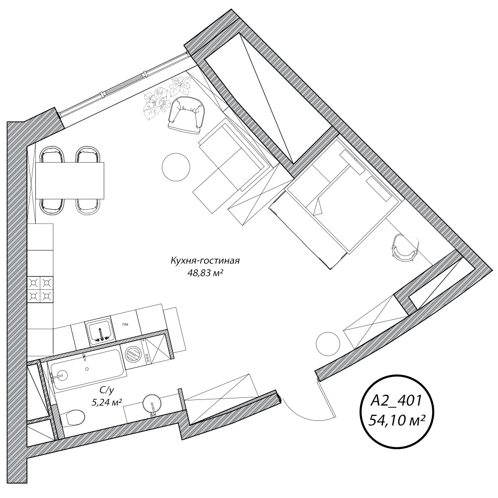студия, 54.1 м², 4 этаж 
