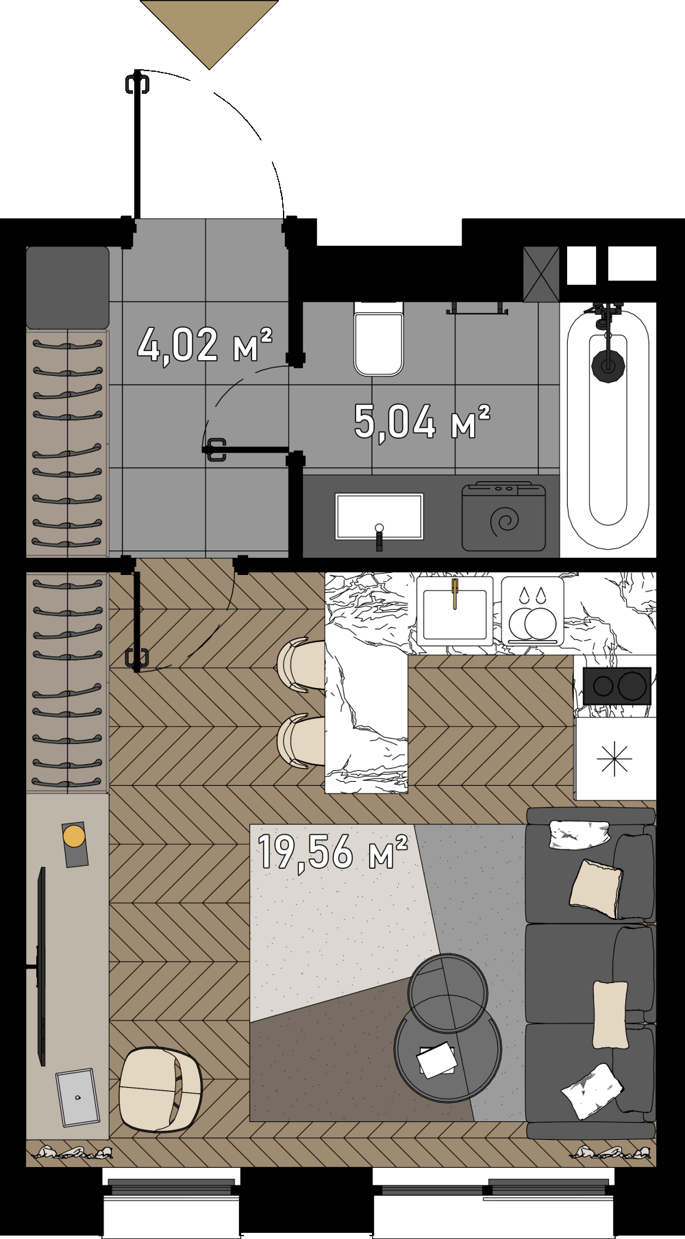 студия, 29.9 м², 15 этаж  (из 23)