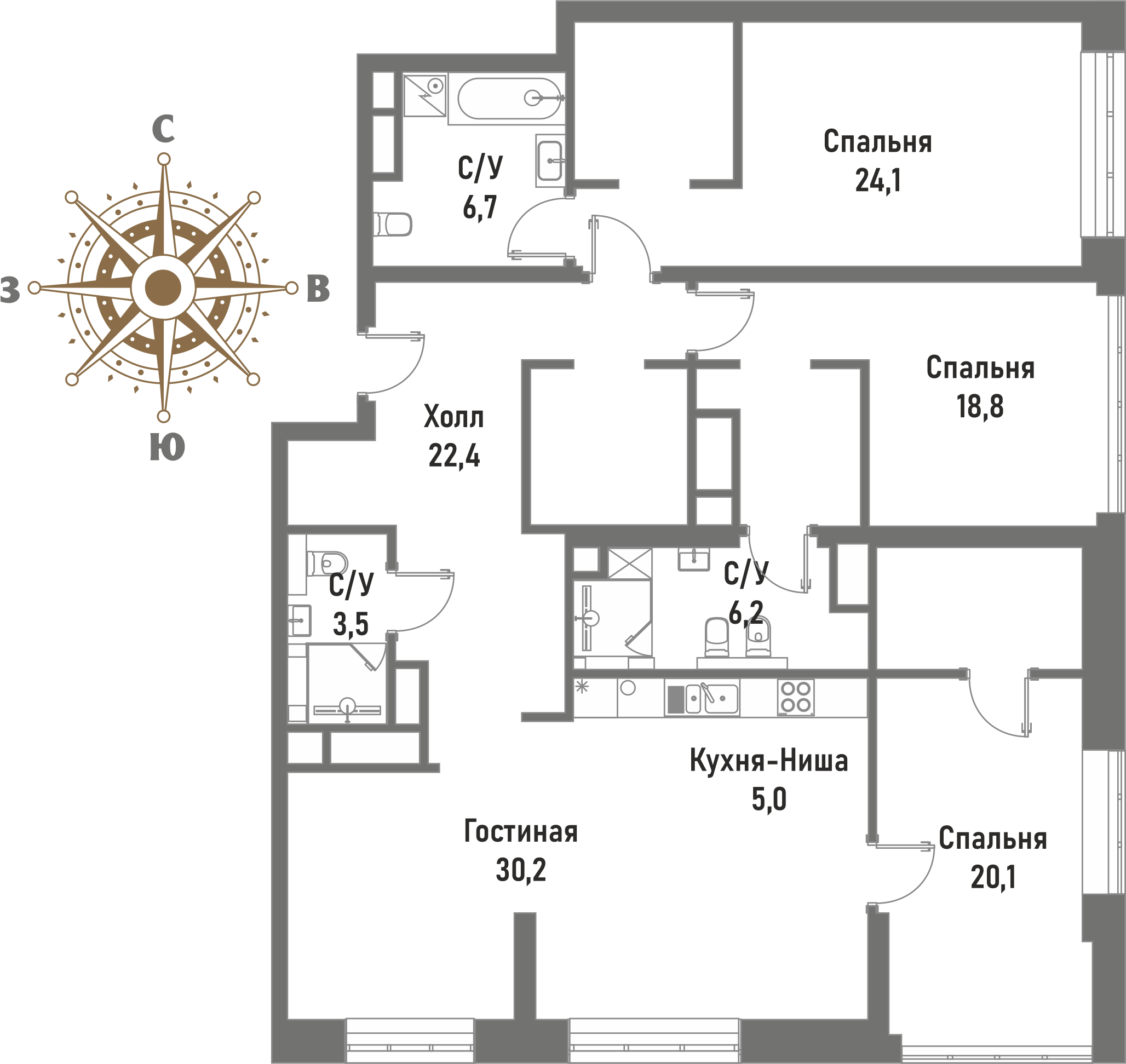 4 комн. квартира, 137 м², 9 этаж 