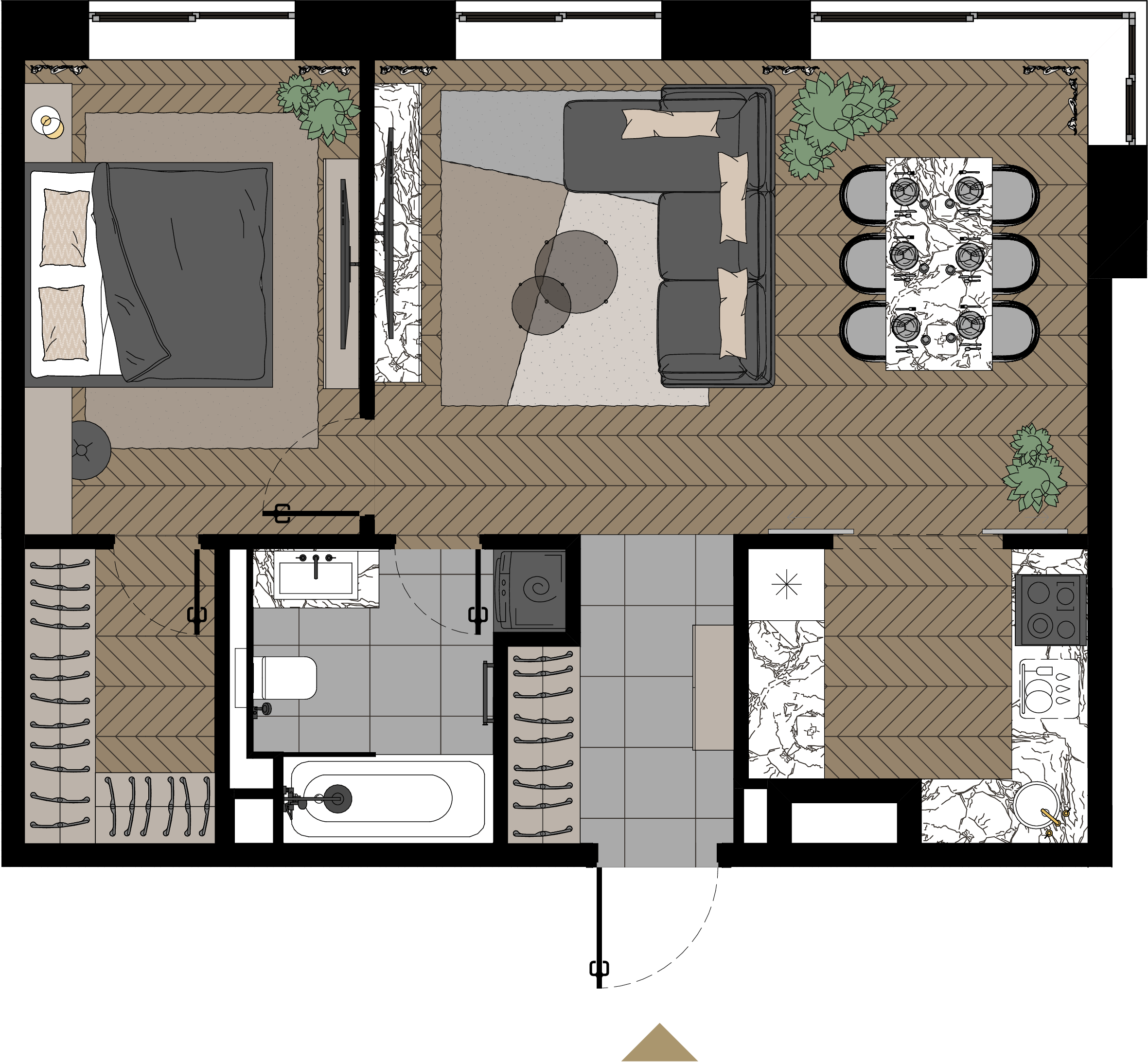1 комн. квартира, 58.5 м², 21 этаж  (из 23)