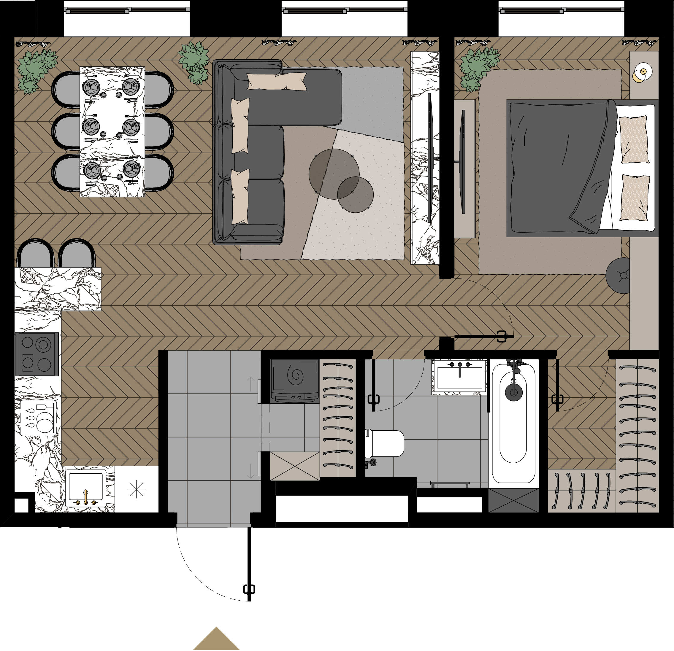 1 комн. квартира, 55.8 м², 21 этаж  (из 23)