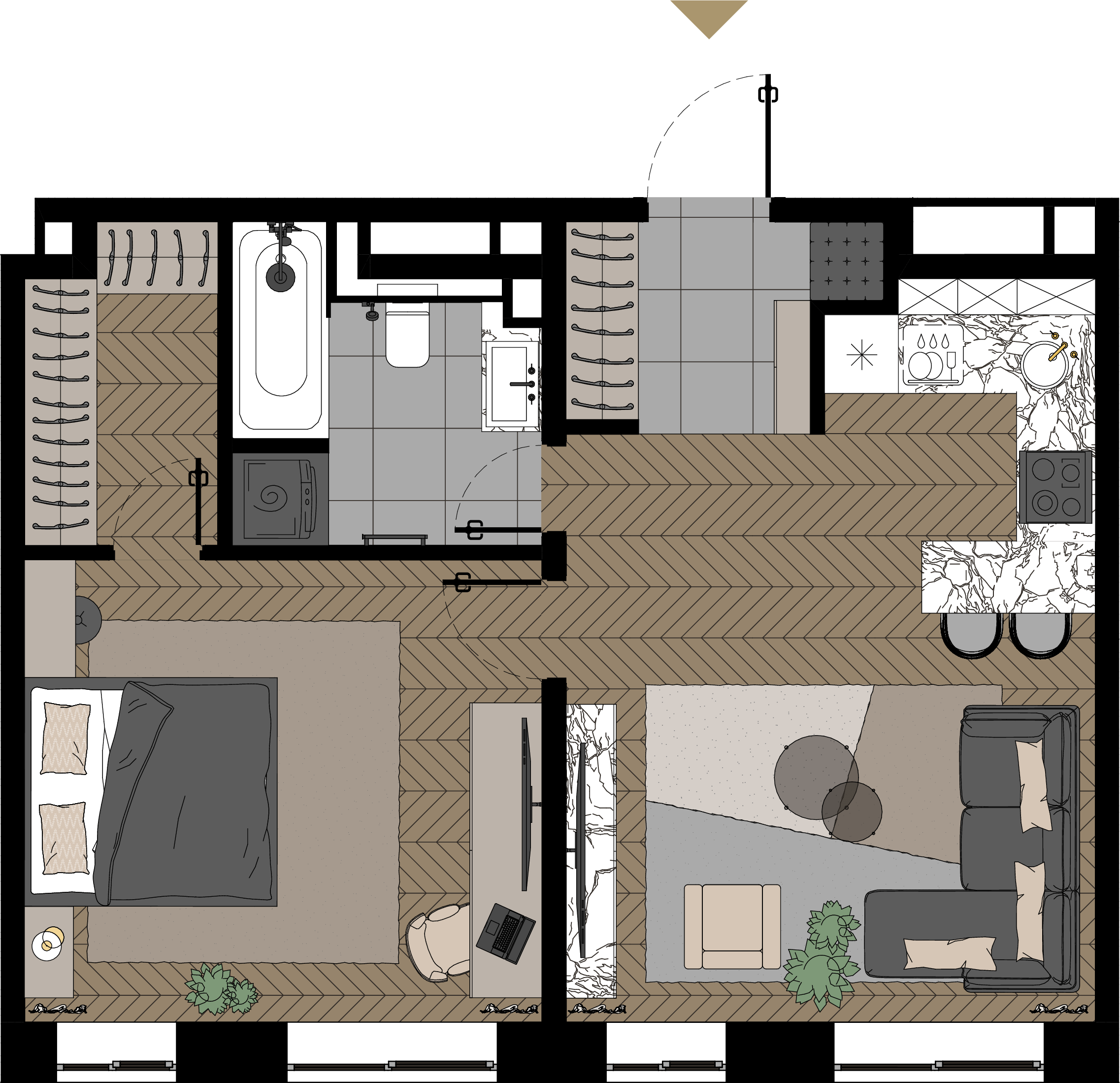 1 комн. квартира, 56.2 м², 21 этаж  (из 23)
