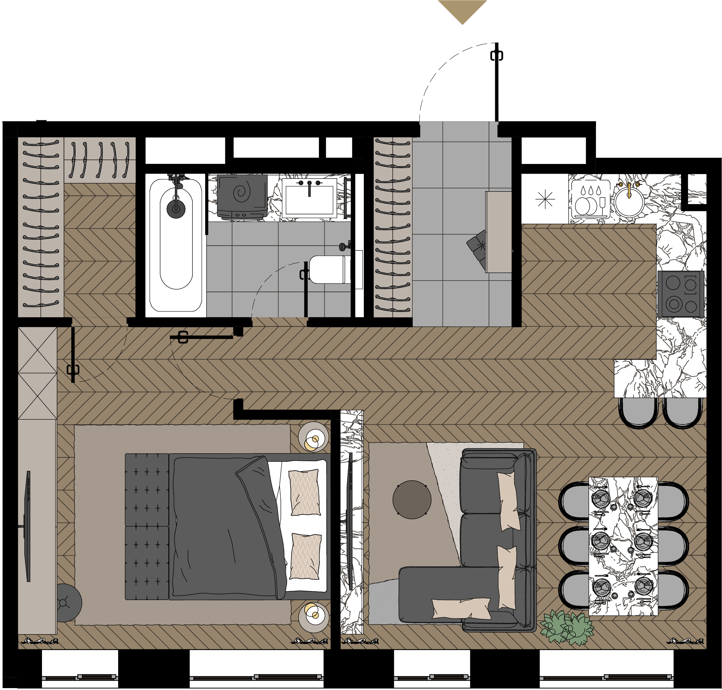 1 комн. квартира, 57.4 м², 21 этаж  (из 23)