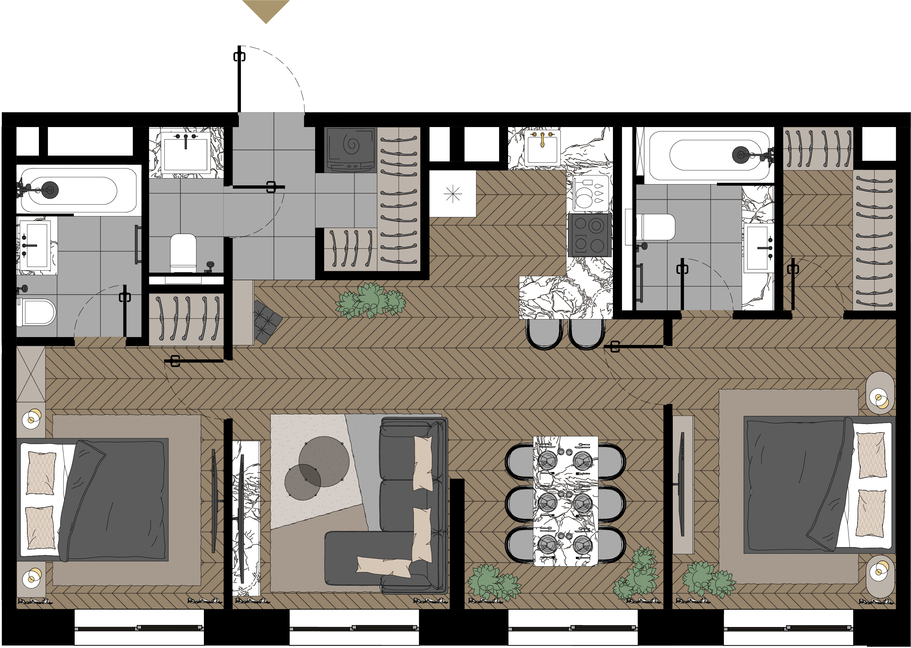 2 комн. квартира, 77.7 м², 22 этаж  (из 23)