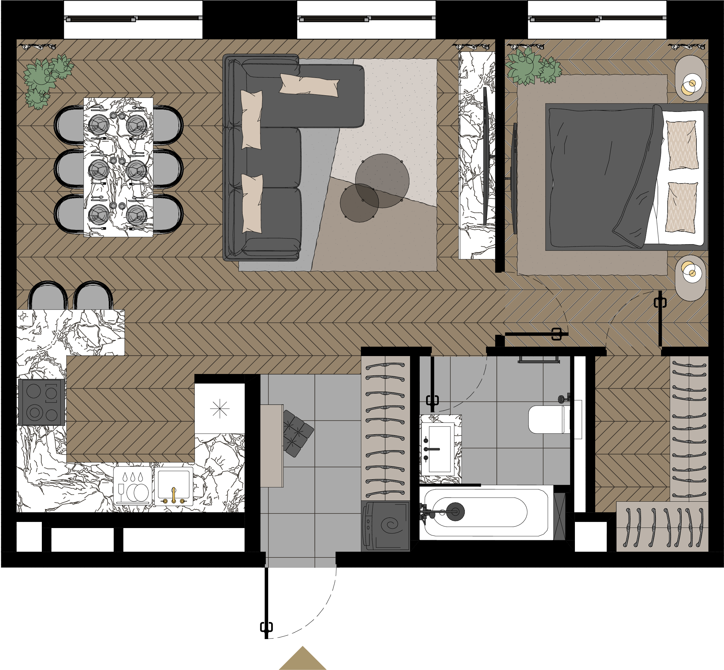 1 комн. квартира, 56.8 м², 22 этаж  (из 23)
