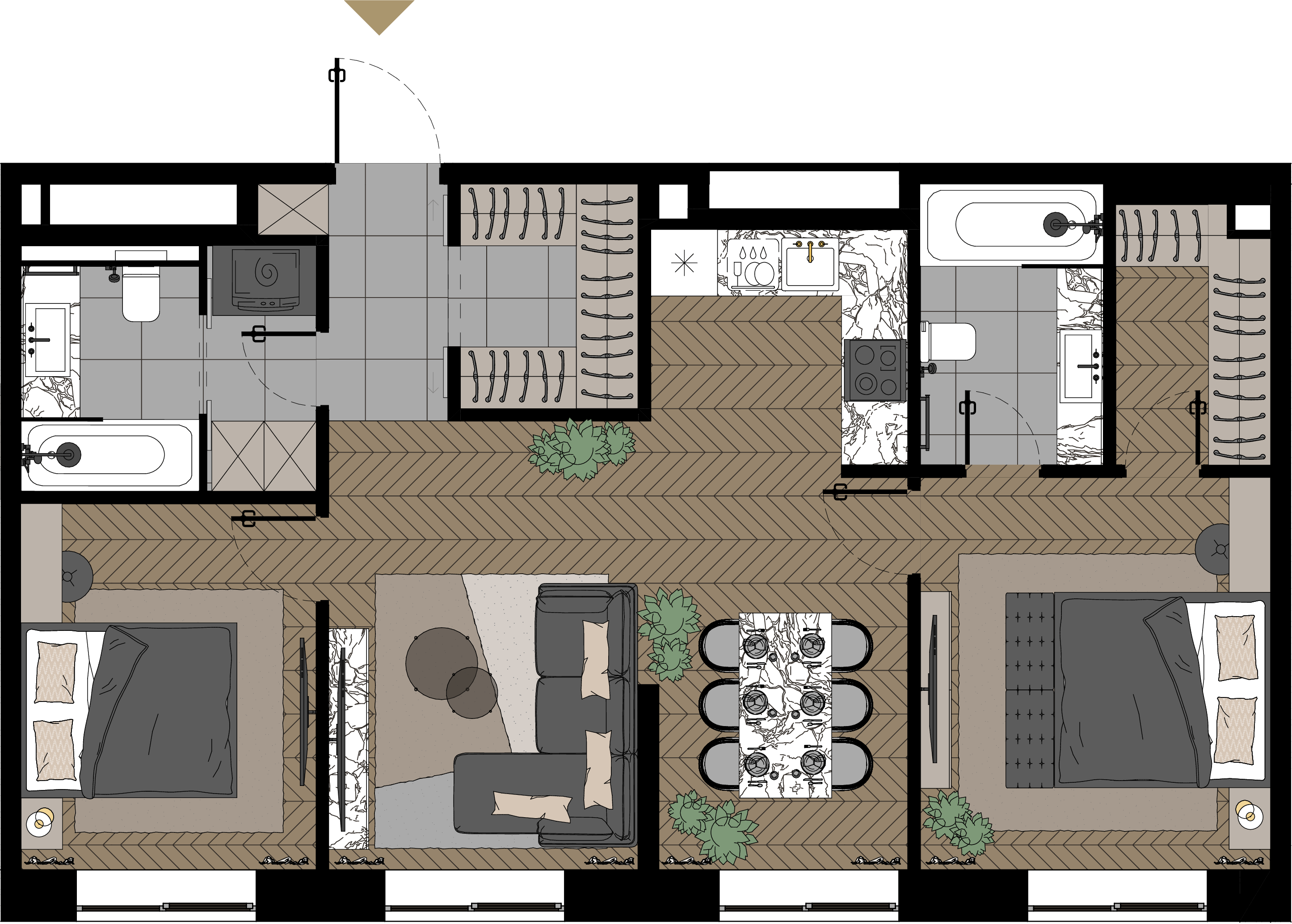 2 комн. квартира, 76.1 м², 22 этаж  (из 23)