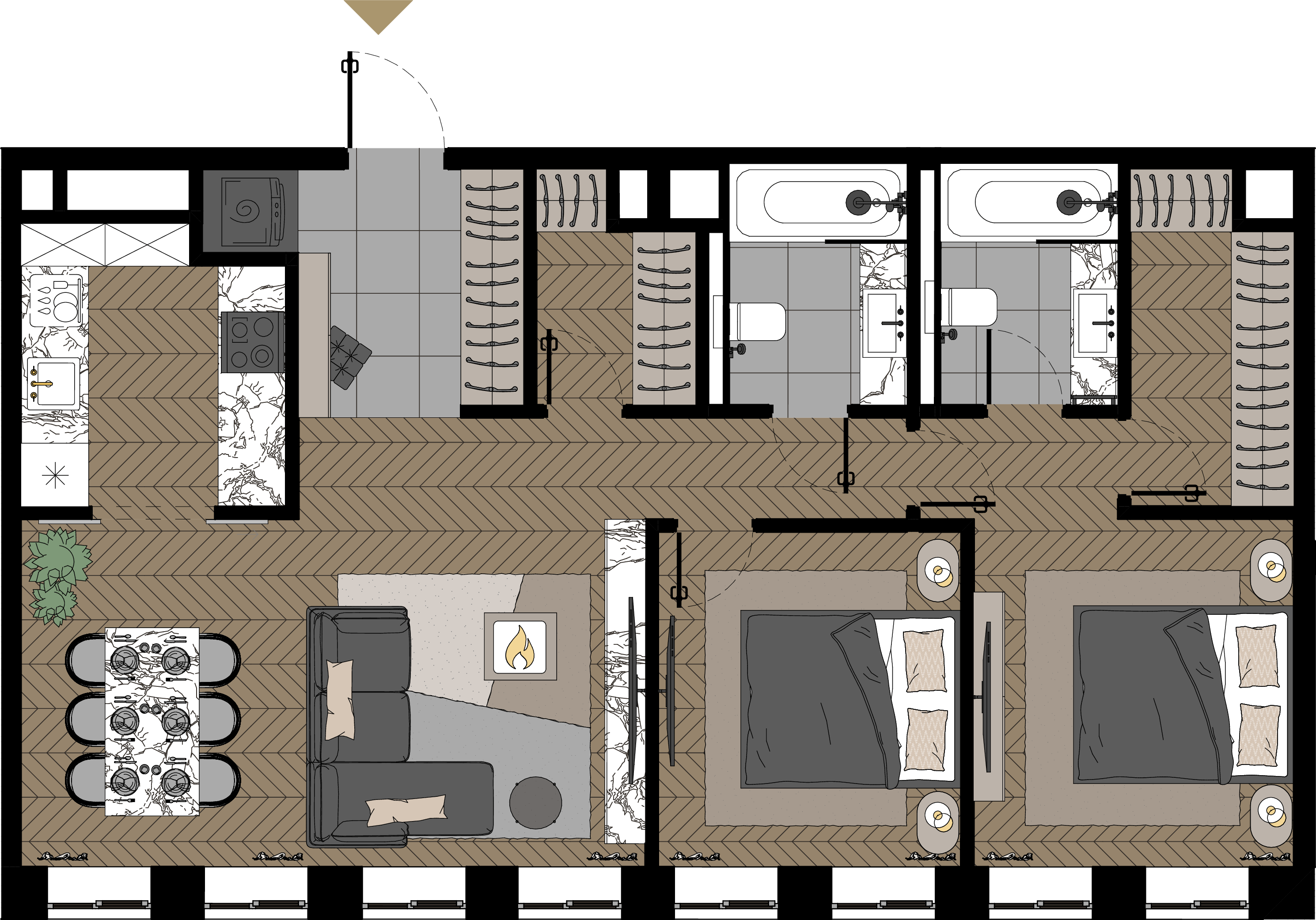 2 комн. квартира, 77.1 м², 23 этаж  (из 23)