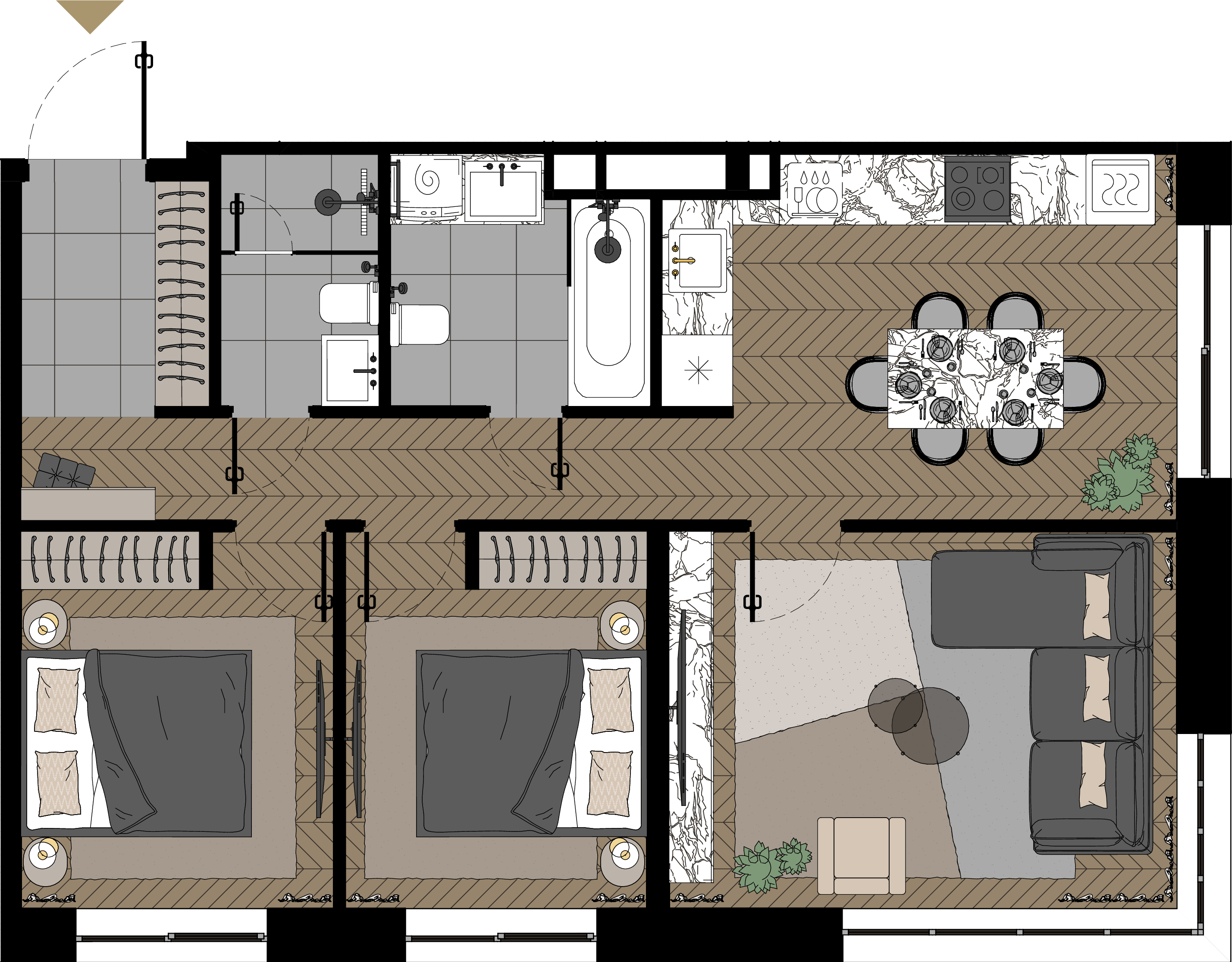 2 комн. квартира, 69.9 м², 22 этаж  (из 23)