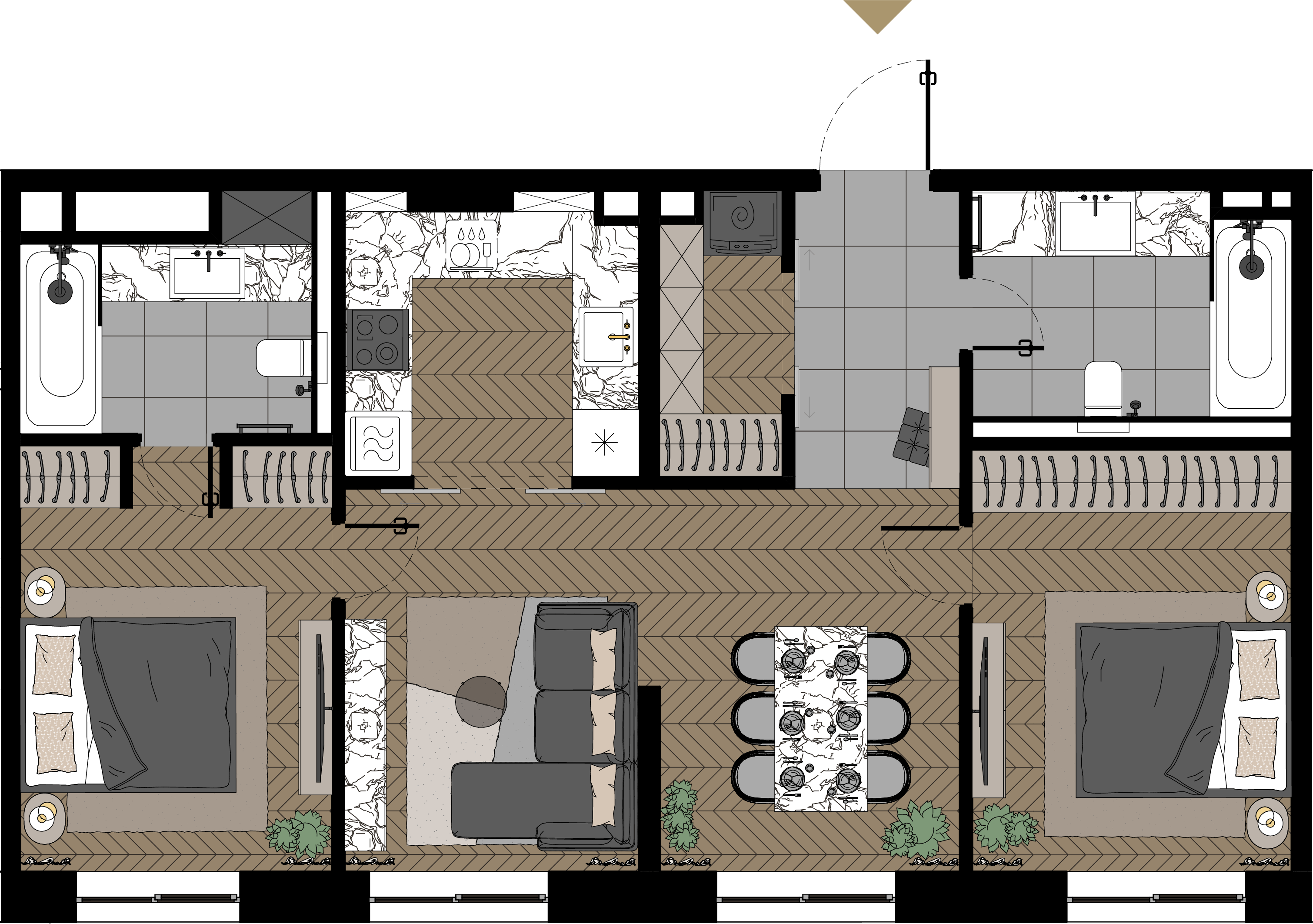 2 комн. квартира, 78.2 м², 22 этаж  (из 23)