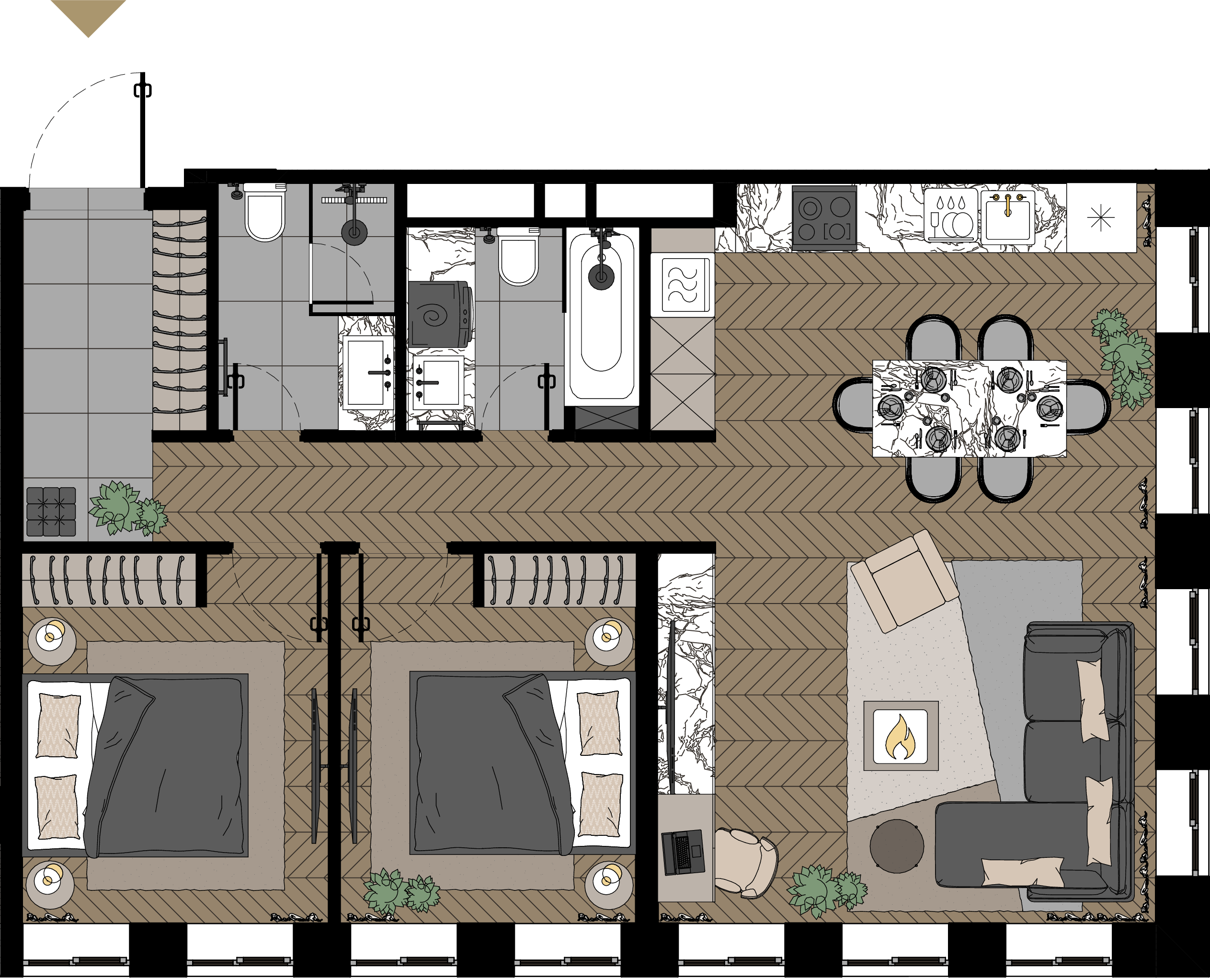 2 комн. квартира, 68.5 м², 23 этаж  (из 23)